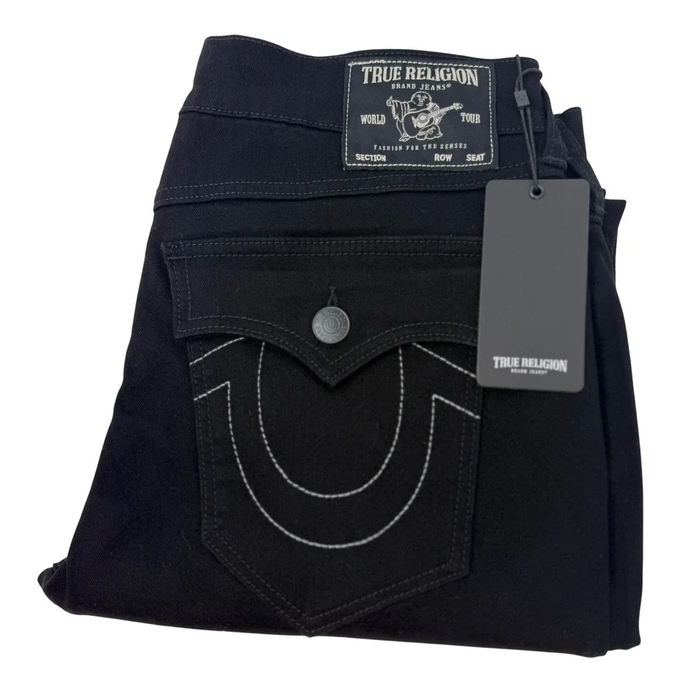 True Religion Rocco Relaxed Skinny Flap Black Jeans 105707 Mens 34x32 NEW